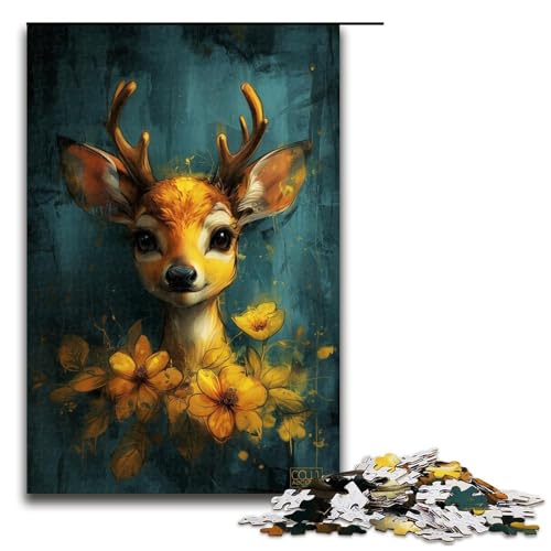 Puzzle für Erwachsene, 1000 Teile, süßes kleines gelbes REH, anspruchsvolles Spiel mit passendem Poster und Quizblatt (Größe 50 x 75 cm) von LLONGKT