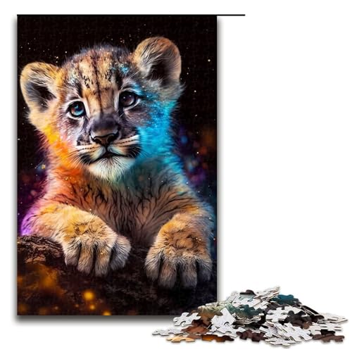 Puzzle für Erwachsene, 1000 Teile, süßes kosmisches Löwenjunges, anspruchsvolles Spiel, tolles Geschenk für Spiele, geeignet für und Jugendliche ab 14 Jahren, Größe 50 x 75 cm von LLONGKT