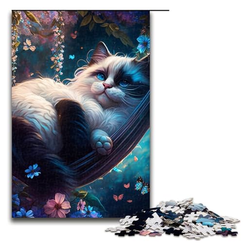 Puzzle für Erwachsene, 1000 Teile, weiße Katze, schlafend, Puzzles für Erwachsene, Holzpuzzle, Lernspielzeug, Größe 50 x 75 cm von LLONGKT