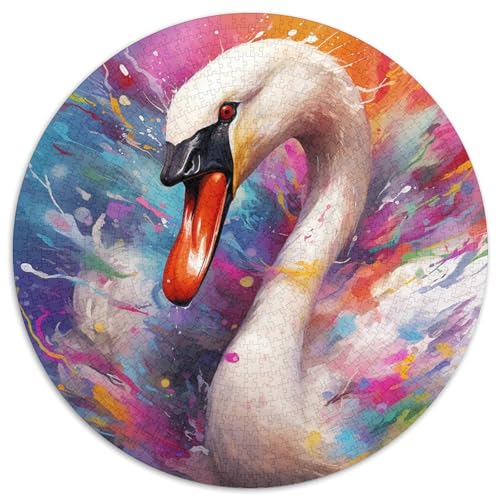 Puzzle für Erwachsene, 1000-teiliges Fantasie-Schwan-Puzzle aus Karton, rund, anspruchsvolles DIY-Denkspiel, interaktives Familienspiel (Größe 67,5 x 67,5 cm) von LLONGKT