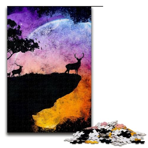 Puzzle für Erwachsene, Der Hirsch mit Mond, 1000 Teile, Holzpuzzle für Erwachsene, Größe 50 x 75 cm Puzzle für Erwachsene, Der Hirsch mit Mond, 1000 Teile, Holzpuzzle für Erwachsene, Größe 50 x 75 cm von LLONGKT