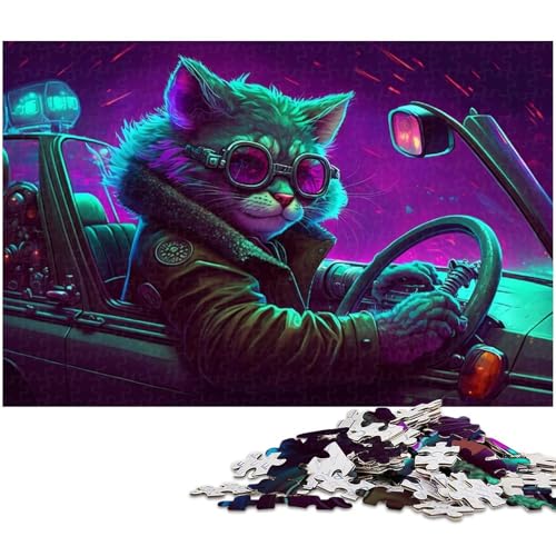 Puzzle für Erwachsene, Fahrerkatze, 1000 Teile, Unmögliches Puzzle für Jugendliche ab 14 Jahren, Größe 50 x 75 cm von LLONGKT
