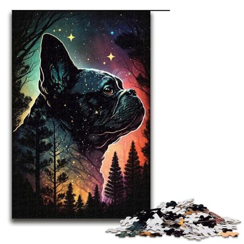 Puzzle für Erwachsene, Französische Bulldogge, 1000 Teile, Lernspiele, perfekte Dekoration für Teenager ab 14 Jahren, Größe 50 x 75 cm von LLONGKT