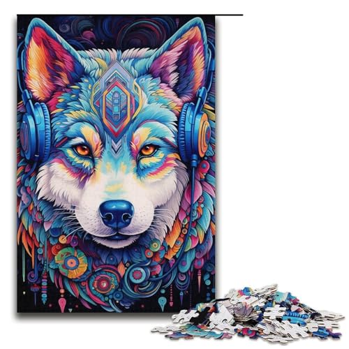 Puzzle für Erwachsene, Husky-Kopfhörer, 1000-teiliges Puzzle als Geschenk, anspruchsvoll zu vervollständigen, Aber lustig und humorvoll, Größe 38 x 26 cm von LLONGKT