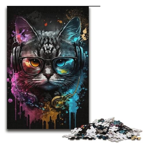 Puzzle für Erwachsene, Kopfhörer, Katze, Puzzle für Erwachsene, 1000 Teile, Papppuzzle, Lernspiel, Herausforderungsspielzeug, Größe 38 x 26 cm Puzzle für Erwachsene, Kopfhörer, Katze, Puzzle für Erwachsene, 1000 Teile, Papppuzzle, Lernspiel, Herausforderungsspielzeug, Größe 38 x 26 cm von LLONGKT