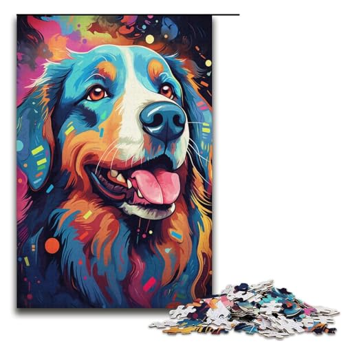 Puzzle für Erwachsene, Malen, farbenfrohes Kunst-Hunde-Puzzle, 1000 Teile, Papppuzzle für Erwachsene (Größe 38 x 26 cm) von LLONGKT