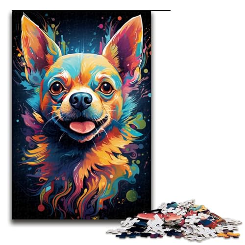 Puzzle für Erwachsene, Malen, farbige Chihuahua-Hunde-Puzzles, 1000 Teile, Holzpuzzle für Erwachsene (Größe 50 x 75 cm) von LLONGKT