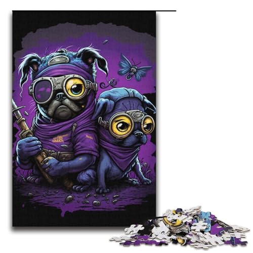 Puzzle für Erwachsene, Möpse, 1000 Teile, Lernspiele, perfekte Dekoration für Teenager ab 14 Jahren, Größe 38 x 26 cm von LLONGKT