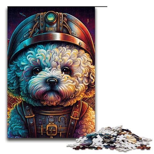 Puzzle für Erwachsene, Steampunk-Bichon Frise, 1000 Teile, für Puzzle mit vollständig ineinander greifenden, zufällig geformten Teilen, Größe 50 x 75 cm von LLONGKT