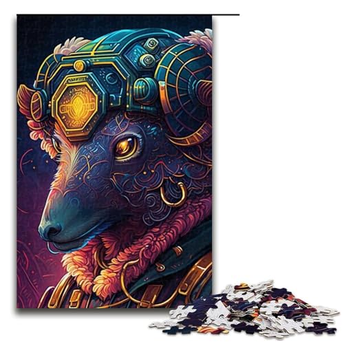 Puzzle für Erwachsene, Steampunk-Schaf, 1000 Teile, für Puzzle mit vollständig ineinander greifenden, zufällig geformten Teilen, Größe 50 x 75 cm von LLONGKT