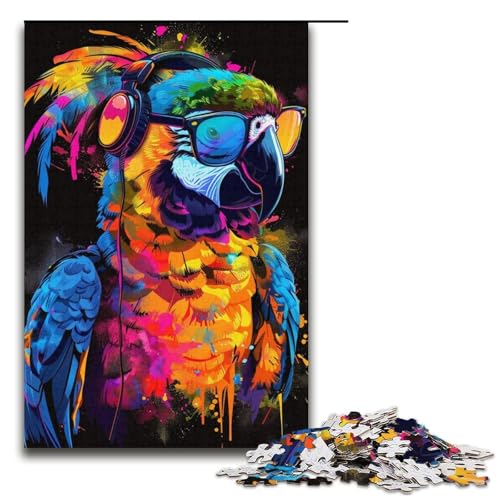 Puzzle für Erwachsene 1000 Teile, Papagei mit Sonnenbrille, Puzzle, anspruchsvolles Spiel, Spielzeug, einzigartiger Geburtstag (Größe 38 x 26 cm) von LLONGKT