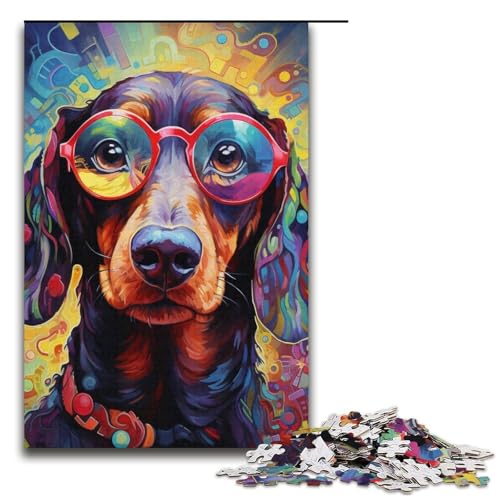 Puzzle für Erwachsene 1000 Teile Dackel mit Brille Puzzle Eltern-Kind-Interaktion Geeignet für und Teenager ab 14 Jahren von LLONGKT