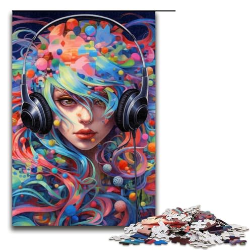 Puzzle für Erwachsene 1000 Teile Kopfhörer Anime-Mädchen Puzzles für Erwachsene Holzpuzzle Lernspielzeug Größe 50x75cm von LLONGKT