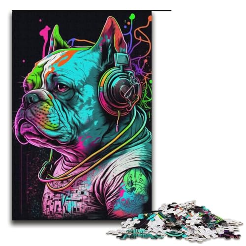 Puzzle für Erwachsene 1000 Teile Kopfhörer Bulldog Puzzle Spiel Spielzeug Eltern-Kind-Interaktion Größe 38x26cm von LLONGKT
