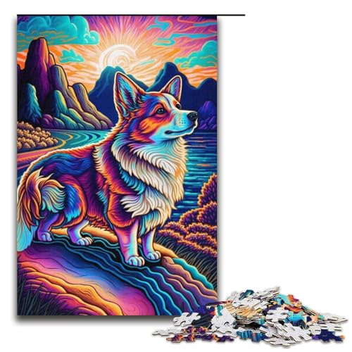 Puzzle für Erwachsene 1000 Teile Kopfhörer Corgi Puzzle Spiel Spielzeug Eltern-Kind-Interaktion Größe 38x26cm von LLONGKT