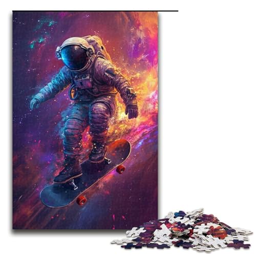 Puzzle für Erwachsene mit 1000 Teilen, Astronauten auf Skateboards, Puzzle-Kunstwerk, jedes Teil ist einzigartig – anspruchsvolles, unterhaltsames Familienspiel, Größe 50 x 75 cm von LLONGKT
