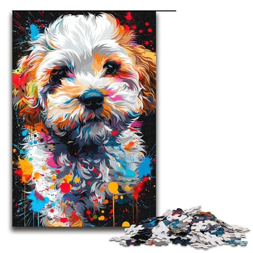 Puzzle für Erwachsene mit 1000 Teilen, Bichon Frise-Hund, Kunst, Denksportspiel, einzigartiges Geburtstagsspiel (Größe 50 x 75 cm) von LLONGKT