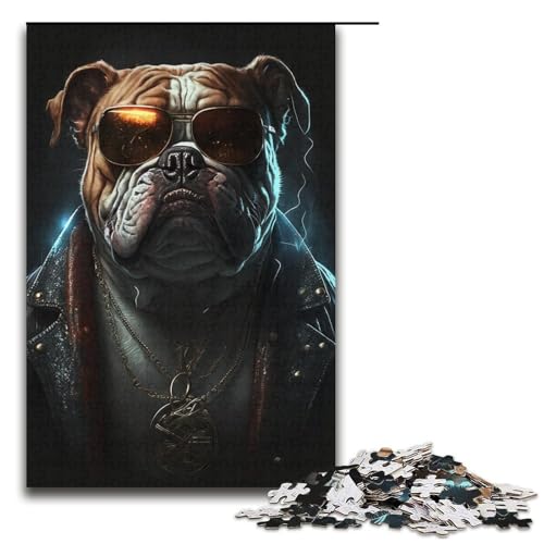 Puzzle für Erwachsene mit 1000 Teilen, Bulldoggen-Boxer-Puzzle, Kunstwerk, geeignet als Schreibtischdekoration (Größe 38 x 26 cm) von LLONGKT