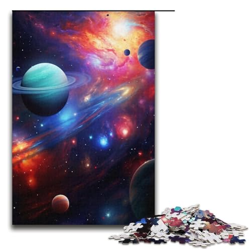 Puzzle für Erwachsene mit 1000 Teilen, Bunte Planeten, Puzzle-Kunstwerk, geeignet als Schreibtischdekoration (Größe 38 x 26 cm) von LLONGKT