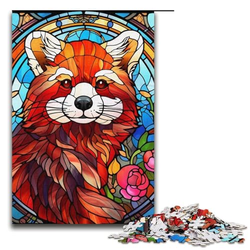Puzzle für Erwachsene mit 1000 Teilen, Buntglas, Roter Panda, Denkspiel, Herausforderung für die Gehirnintelligenz, süchtig machendes Spielzeug, Größe 38 x 26 cm von LLONGKT