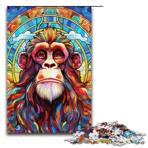 Puzzle für Erwachsene mit 1000 Teilen, Buntglas-AFFE, Denkspiel, Herausforderung für die Gehirnintelligenz, süchtig machendes Spielzeug, Größe 38 x 26 cm Puzzle für Erwachsene mit 1000 Teilen, Buntglas-AFFE, Denkspiel, Herausforderung für die Gehirnintelligenz, süchtig machendes Spielzeug, Größe 38 x 26 cm von LLONGKT