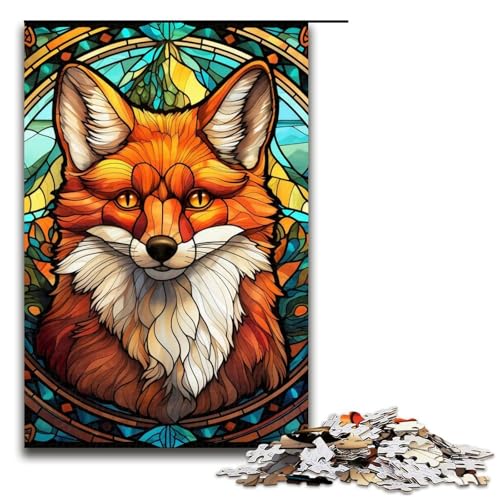 Puzzle für Erwachsene mit 1000 Teilen, Buntglas-Fuchs, Denkspiel, Herausforderung für die Gehirnintelligenz, süchtig machendes Spielzeug, Größe 50 x 75 cm von LLONGKT