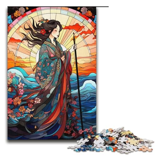 Puzzle für Erwachsene mit 1000 Teilen, Buntglas-Geisha, Denkspiel, Herausforderung für die Gehirnintelligenz, süchtig machendes Spielzeug, Größe 38 x 26 cm Puzzle für Erwachsene mit 1000 Teilen, Buntglas-Geisha, Denkspiel, Herausforderung für die Gehirnintelligenz, süchtig machendes Spielzeug, Größe 38 x 26 cm von LLONGKT