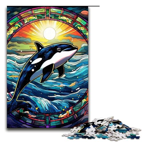Puzzle für Erwachsene mit 1000 Teilen, Buntglas-Killerwal, Denkspiel, Herausforderung für die Gehirnintelligenz, süchtig machendes Spielzeug, Größe 50 x 75 cm Puzzle für Erwachsene mit 1000 Teilen, Buntglas-Killerwal, Denkspiel, Herausforderung für die Gehirnintelligenz, süchtig machendes Spielzeug, Größe 50 x 75 cm von LLONGKT