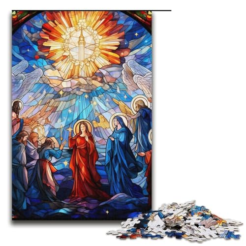 Puzzle für Erwachsene mit 1000 Teilen, Buntglas-Krippe, Denkspiel, Herausforderung für die Gehirnintelligenz, süchtig machendes Spielzeug, Größe 38 x 26 cm von LLONGKT