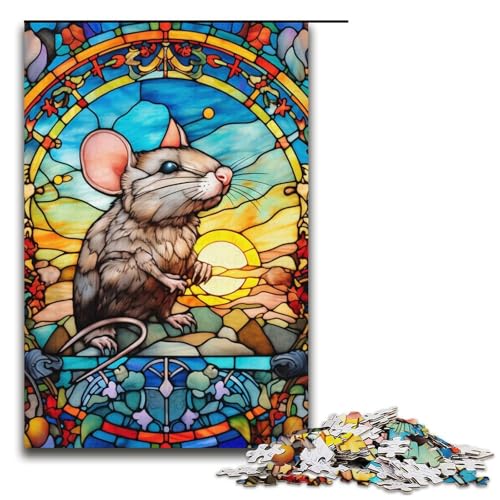 Puzzle für Erwachsene mit 1000 Teilen, Buntglas-Maus, Denkspiel, Herausforderung für die Gehirnintelligenz, süchtig machendes Spielzeug, Größe 38 x 26 cm von LLONGKT