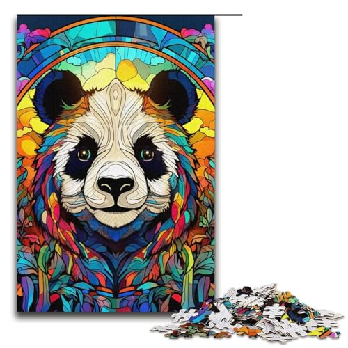 Puzzle für Erwachsene mit 1000 Teilen, Buntglas-Panda, Denkspiel, Herausforderung für die Gehirnintelligenz, süchtig machendes Spielzeug, Größe 38 x 26 cm von LLONGKT