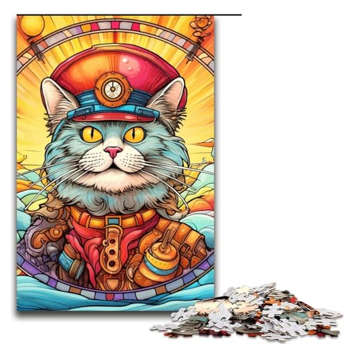 Puzzle für Erwachsene mit 1000 Teilen, Buntglaskatze, Denkspiel, Herausforderung für die Gehirnintelligenz, süchtig machendes Spielzeug, Größe 50 x 75 cm von LLONGKT