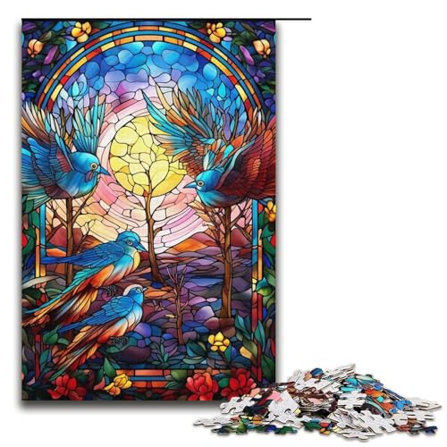 Puzzle für Erwachsene mit 1000 Teilen, Buntglasvogel, Denkspiel, Herausforderung für die Gehirnintelligenz, süchtig machendes Spielzeug, Größe 38 x 26 cm von LLONGKT