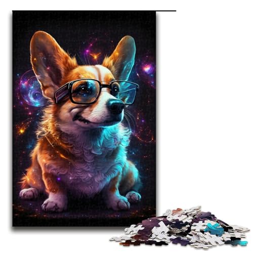 Puzzle für Erwachsene mit 1000 Teilen, Corgi mit Brille, Lernpuzzle, Größe 50 x 75 cm von LLONGKT