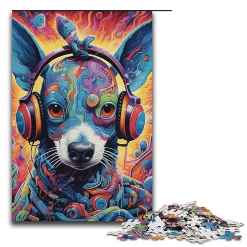 Puzzle für Erwachsene mit 1000 Teilen, Farbiger Hund, Denkspiel, Herausforderung für die Gehirnintelligenz, süchtig machendes Spielzeug, Größe 38 x 26 cm von LLONGKT