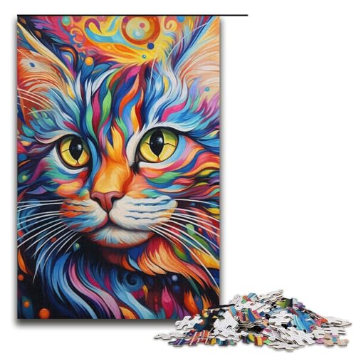 Puzzle für Erwachsene mit 1000 Teilen, Farbkatze, Denkspiel, Herausforderung für die Gehirnintelligenz, süchtig machendes Spielzeug, Größe 38 x 26 cm Puzzle für Erwachsene mit 1000 Teilen, Farbkatze, Denkspiel, Herausforderung für die Gehirnintelligenz, süchtig machendes Spielzeug, Größe 38 x 26 cm von LLONGKT