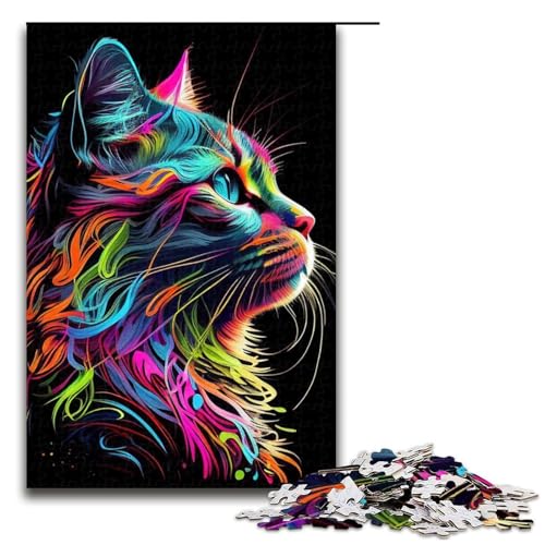 Puzzle für Erwachsene mit 1000 Teilen, Katze, Pop-Art, Tiergesicht, Lernpuzzle, Größe 50 x 75 cm von LLONGKT