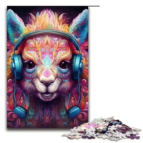 Puzzle für Erwachsene mit 1000 Teilen, Kopfhörer, Alpaka-Puzzle, Kunstwerk, Geschenk zum Geburtstag für Teenager ab 14 Jahren, Größe 50 x 75 cm von LLONGKT