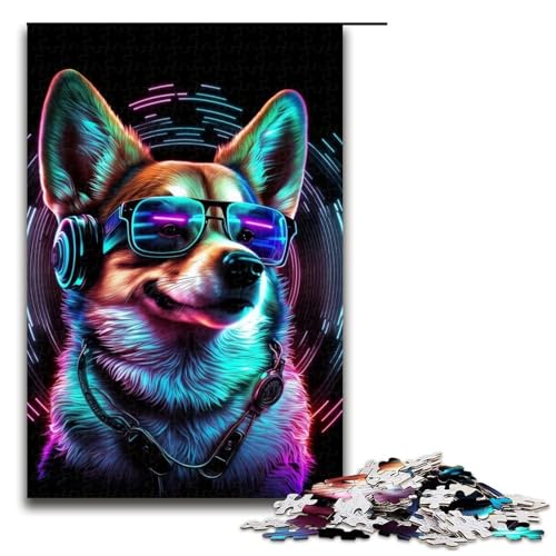 Puzzle für Erwachsene mit 1000 Teilen, Kopfhörer, Corgi, Denksportaufgabe für Familienspiel, Stressabbau, schwierige Herausforderung, Puzzlegröße 50 x 75 cm von LLONGKT