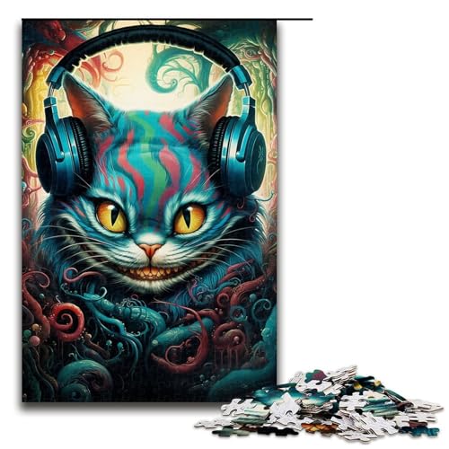 Puzzle für Erwachsene mit 1000 Teilen, Kopfhörer, Katzen-Puzzle, Kunstwerk, Analyse und Logik, geeignet für Jugendliche ab 14 Jahren, Größe 50 x 75 cm von LLONGKT