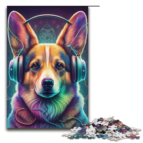 Puzzle für Erwachsene mit 1000 Teilen, Kopfhörer-Corgi, präzise geschnittenes Puzzle, tolles Geschenk für die ganze Familie, Größe 38 x 26 cm von LLONGKT