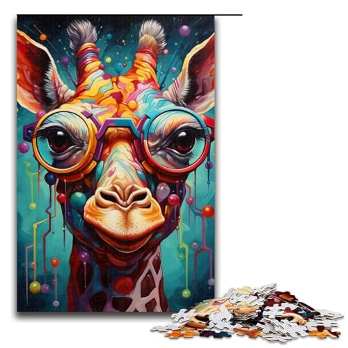 Puzzle für Erwachsene mit 1000 Teilen, Kopfhörer-Giraffe, Puzzle-Kunstwerk, Geschenk zum Geburtstag für Teenager ab 14 Jahren, Größe 50 x 75 cm von LLONGKT
