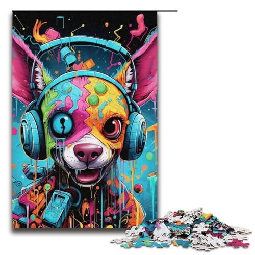Puzzle für Erwachsene mit 1000 Teilen, Kopfhörer-Hund, für Familienspaß, anspruchsvoll zu vervollständigen, Aber lustig und humorvoll, Größe 38 x 26 cm von LLONGKT