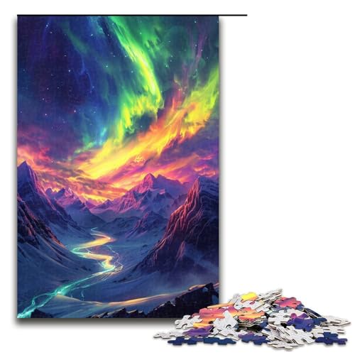 Puzzle für Erwachsene mit 1000 Teilen, Mountain Aurora-Puzzle-Kunstwerk, jedes Teil ist einzigartig – anspruchsvolles, unterhaltsames Familienspiel, Größe 50 x 75 cm von LLONGKT