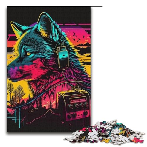 Puzzle für Erwachsene mit 1000 Teilen, Neon-Wolf-Puzzle, Denkspiel, anspruchsvoll, Aber unterhaltsam und humorvoll, Größe 38 x 26 cm von LLONGKT