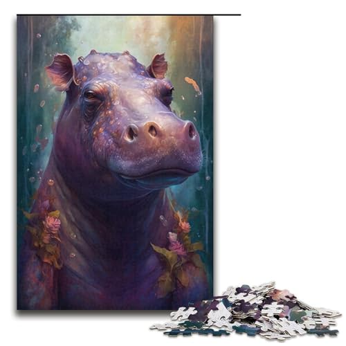 Puzzle für Erwachsene mit 1000 Teilen, Nilpferd-Mal-Puzzle-Kunstwerk, geeignet als Schreibtisch-Dekoration (Größe 38 x 26 cm) von LLONGKT