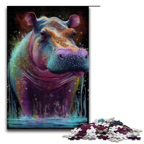 Puzzle für Erwachsene mit 1000 Teilen, Nilpferd-Tuschemalerei-Puzzle, Denkspiel, anspruchsvoll, Aber unterhaltsam und humorvoll, Größe 50 x 75 cm von LLONGKT