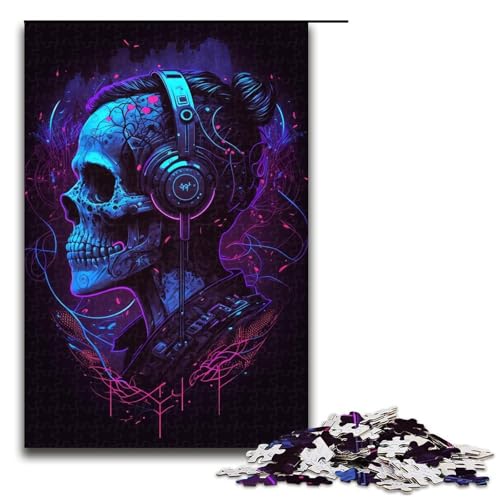 Puzzle für Erwachsene mit 1000 Teilen, Totenkopf-Kopfhörer, Puzzle-Kunstwerk, geeignet als Schreibtisch-Dekoration (Größe 50 x 75 cm) von LLONGKT