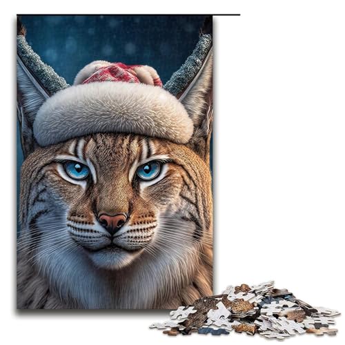Puzzle für Erwachsene mit 1000 Teilen, Weihnachtsmannmütze, Luchs, Denkspiel, Herausforderung für die Gehirnintelligenz, süchtig machendes Spielzeug, Größe 50 x 75 cm von LLONGKT
