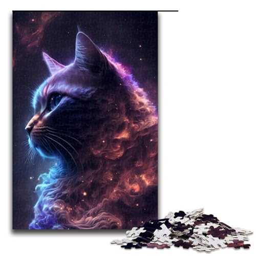 Puzzle für Erwachsene mit 1000 Teilen, Weltraumkatze, Familienunterhaltungsspielzeug, perfekte Dekoration, Größe 50 x 75 cm von LLONGKT